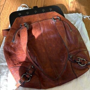 Tracy Reese Cognac Brown Leather Tote with Metal Ring Accents